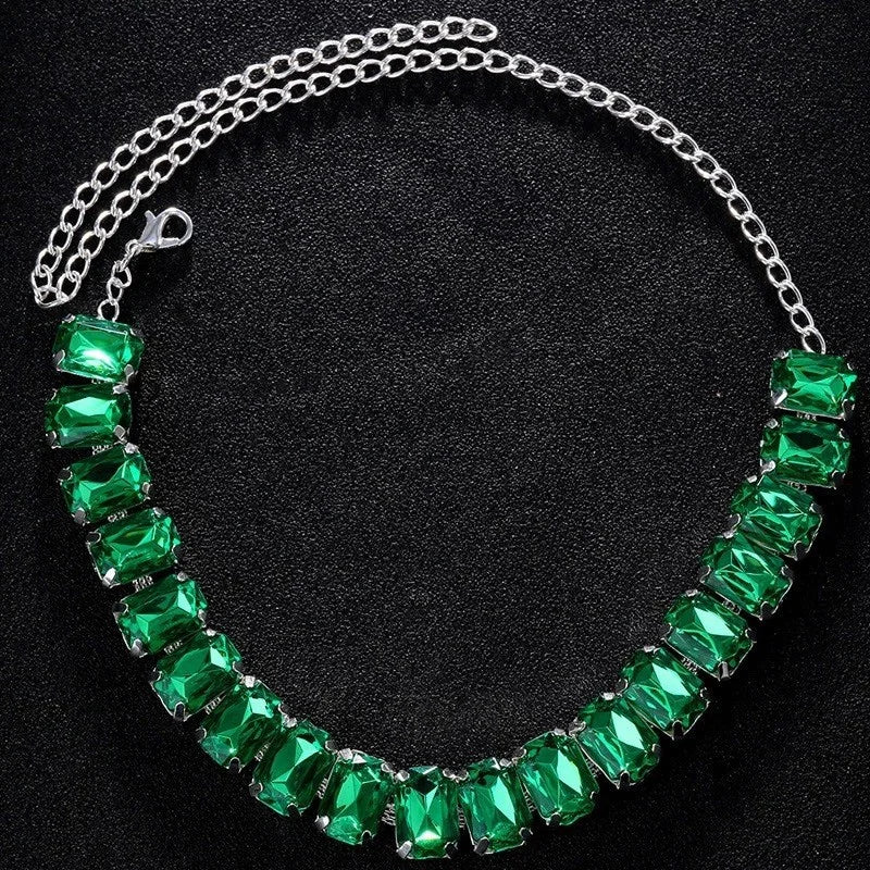 Stonefans Green Crystal Choker Luxury Designer Necklace