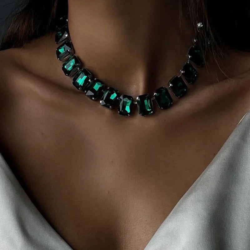 Stonefans Green Crystal Choker Luxury Designer Necklace