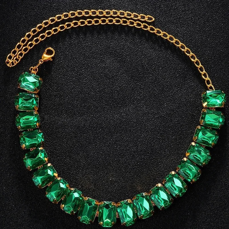 Stonefans Green Crystal Choker Luxury Designer Necklace