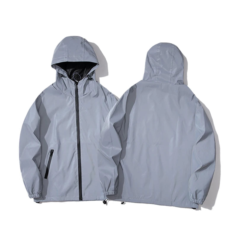 Night Reflective Safety Jackets Double Fabric Windbreaker Zipper Hooded Jacket