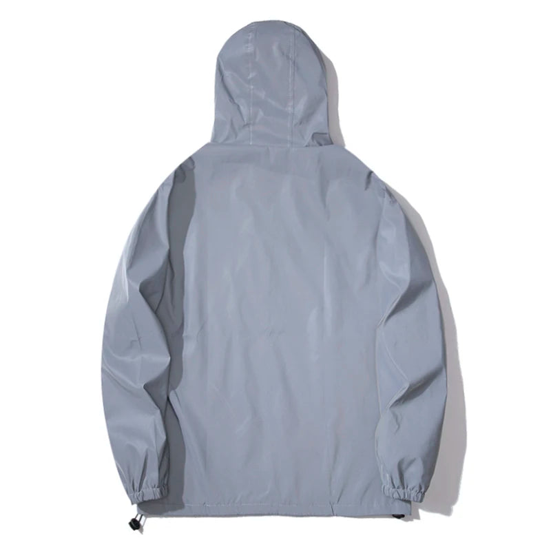 Night Reflective Safety Jackets Double Fabric Windbreaker Zipper Hooded Jacket