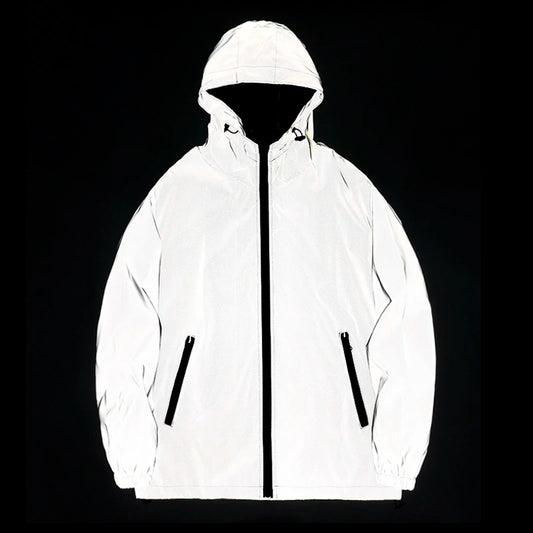 Night Reflective Safety Jackets Double Fabric Windbreaker Zipper Hooded Jacket