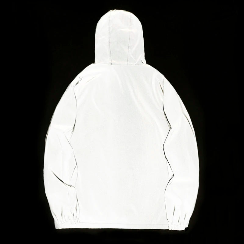 Night Reflective Safety Jackets Double Fabric Windbreaker Zipper Hooded Jacket