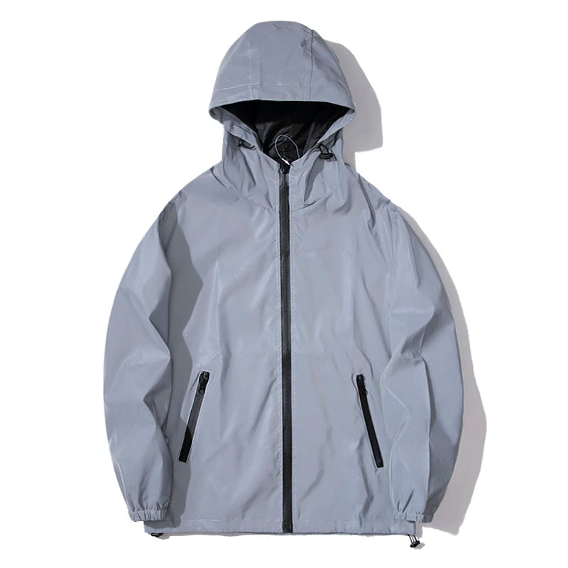 Night Reflective Safety Jackets Double Fabric Windbreaker Zipper Hooded Jacket