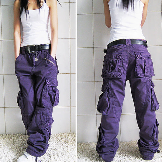American Retro Cargo Pants Women's Fashion Multi-Pocket Loose Pants Japanese Style High Waist Straight-leg Athleisure Loose Pants