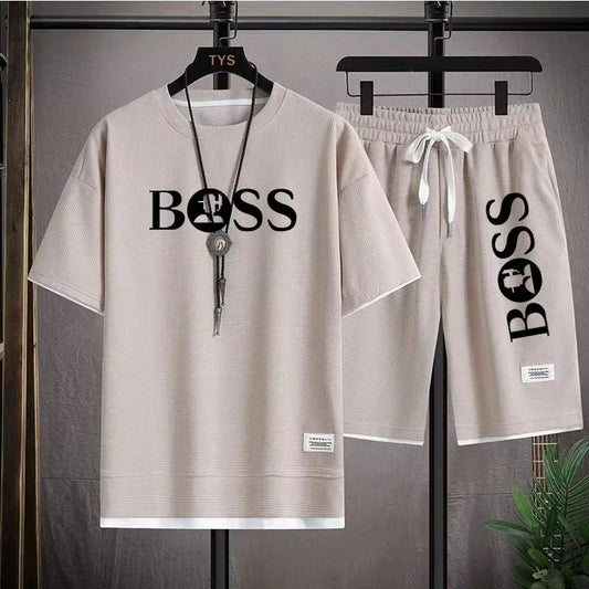 Men's Light Luxury Sportswear Set Casual Fitness T-Shirt and Shorts Two-Piece Set Short Sleeve Summer Jogging