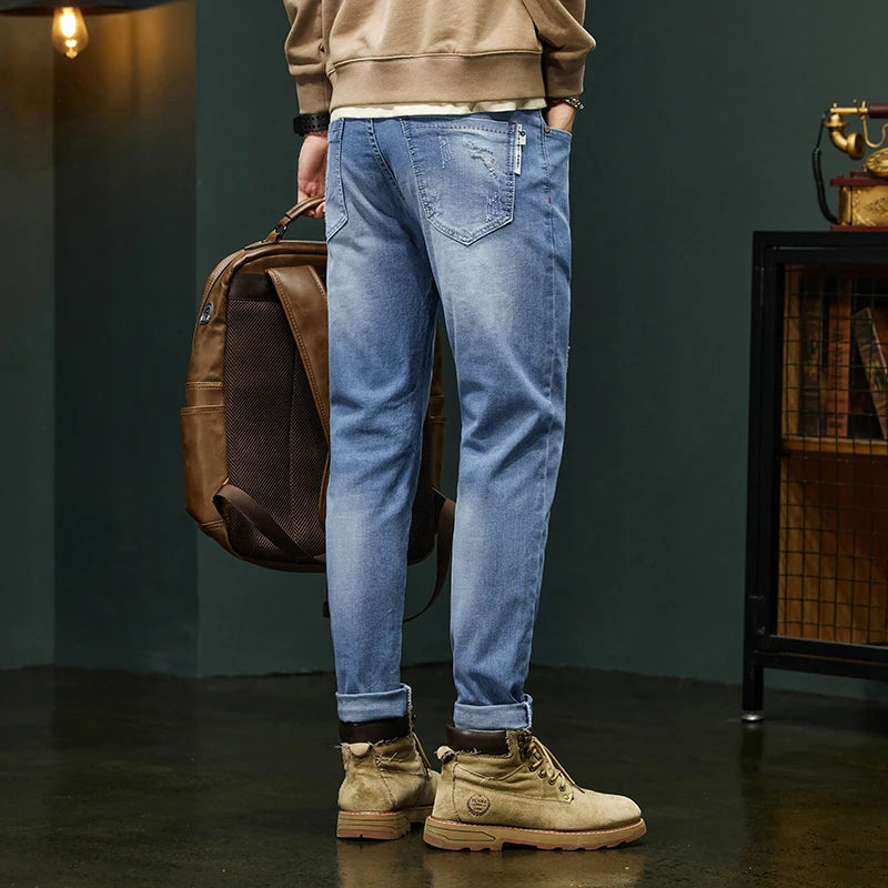 Denim High Quality Ripped Stretch Trendy Fashion Pants Male Dropship