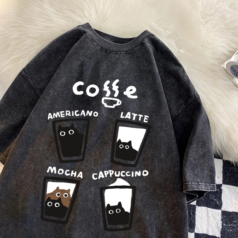 Retro Fashion Cat Cotton Loose Ft Couples Short Sleeve T-Shirt