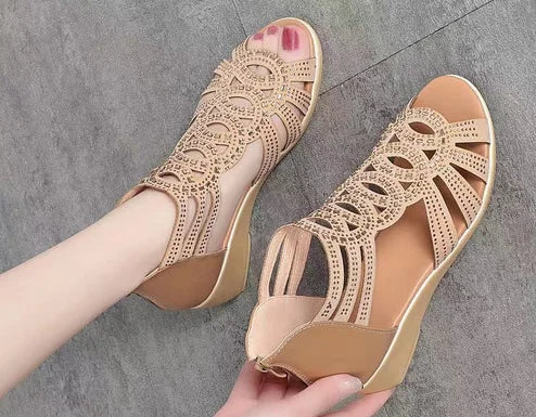 Women Open Toe Outdoor Wedge PU Leather Sandals
