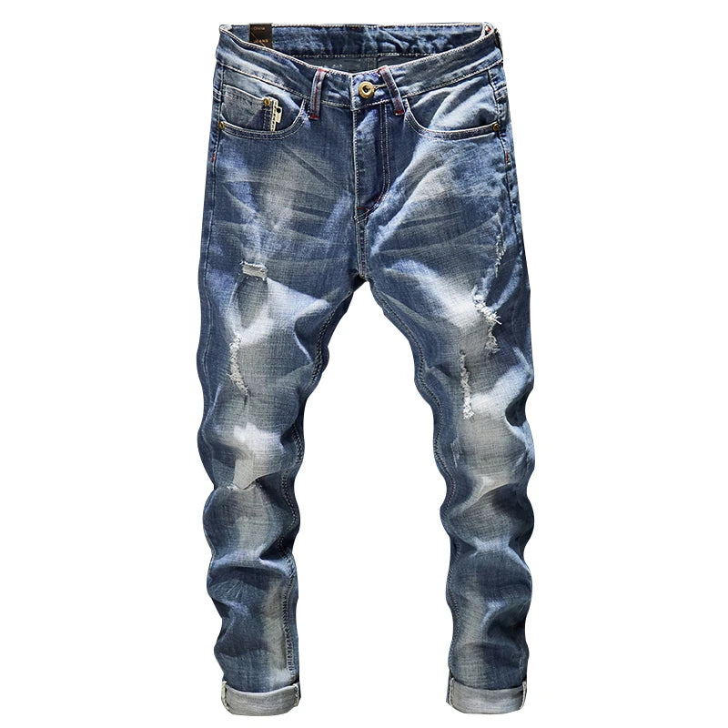 Denim High Quality Ripped Stretch Trendy Fashion Pants Male Dropship