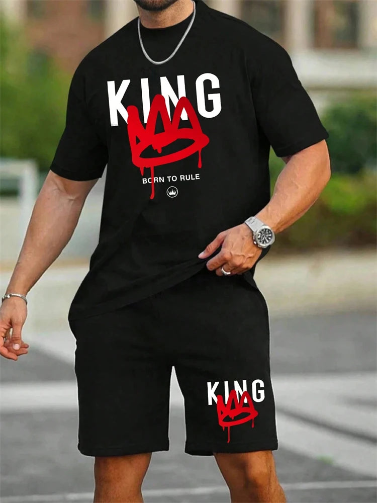 Men's Casual Sportswear T-Shirt & Short Set With King Print