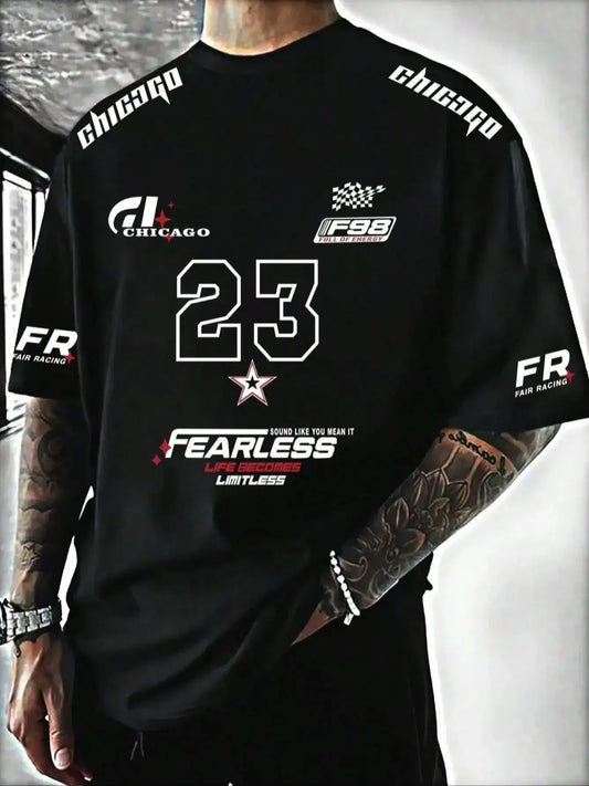 Fearless Printed Graphic Short Sleeve Unisex Casual Racing T-shirt