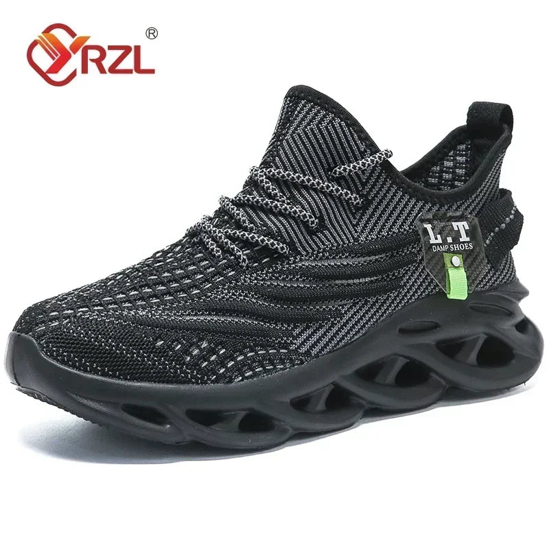 YRZL Men Sports Running Black Casual Jogging Shoes
