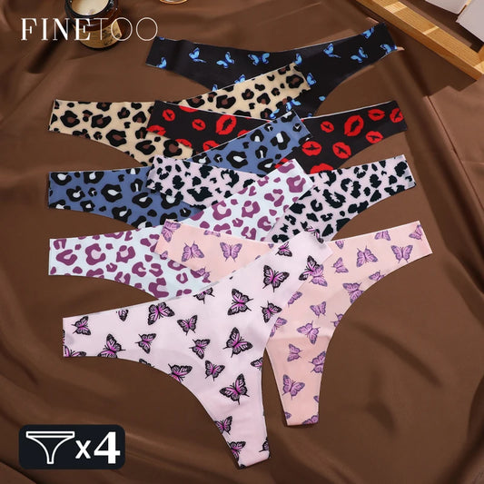 4PCS Ultra Soft Women Sexy Graphic Print Seamless Thongs Lingerie