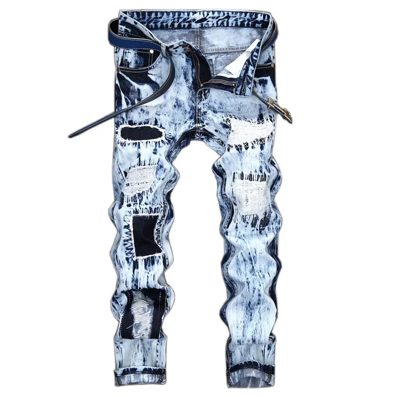 Denim Patchwork Ripped Skinny Jeans