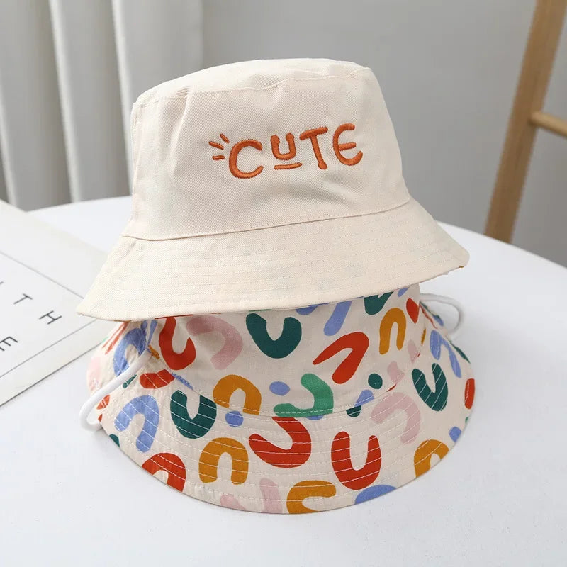 KIds Double Sided Baby Bucket Hat Cute Letter Embroidered