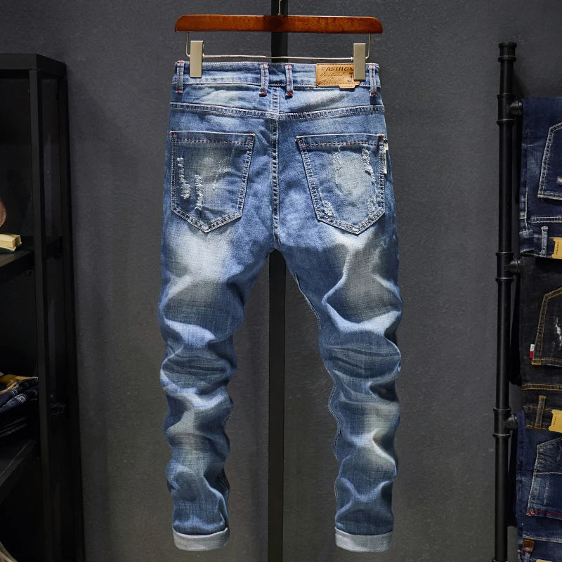 Denim High Quality Ripped Stretch Trendy Fashion Pants Male Dropship