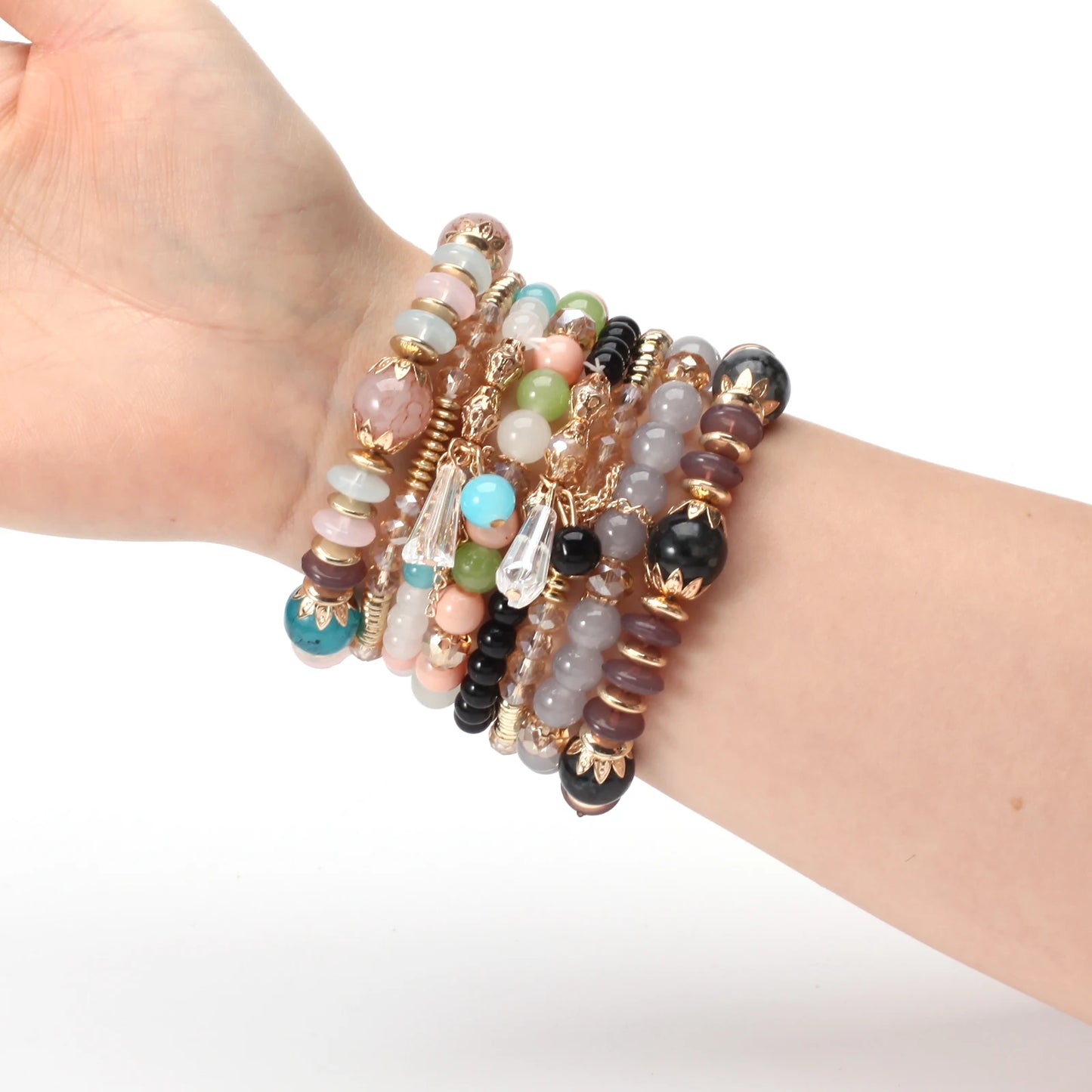 Women Multilayered Bracelet Pendant Charm Stretch Bangles