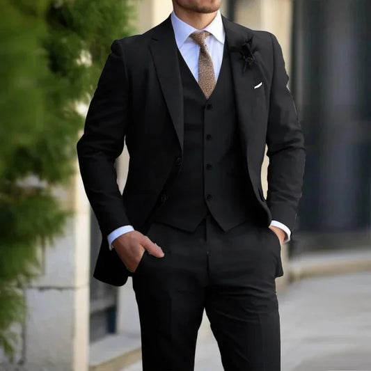 The "Boyfriend's Wear" Black Grey Slim Fit 3-Piece Suit Custom Style Made for Weddings & Events