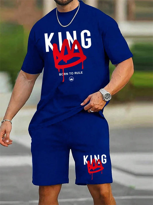 Men's Casual Sportswear T-Shirt & Short Set With King Print