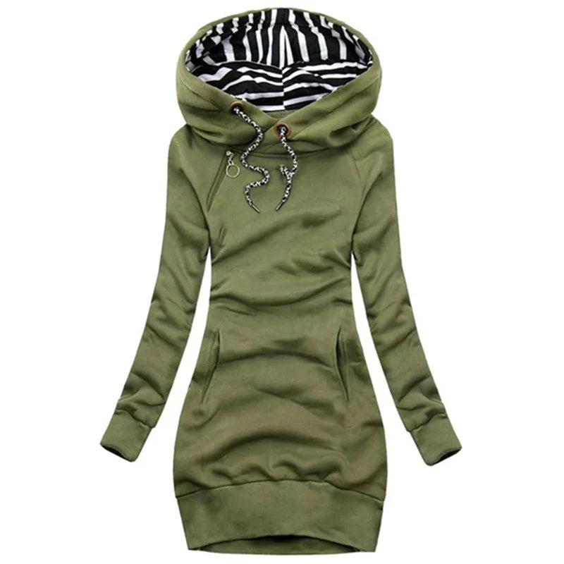 Solid Color Drawstring Hooded Pullover Sweatshirt Dress