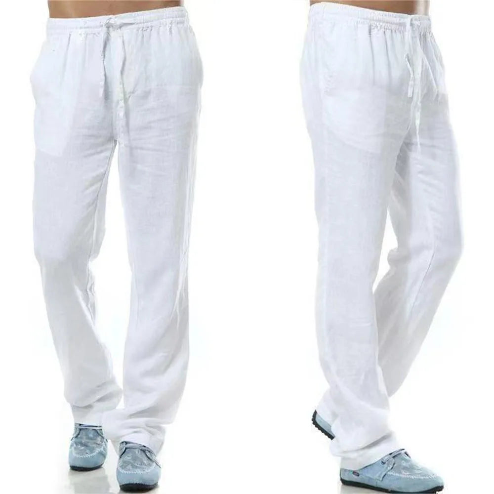 Men's Cotton Linen Pants Solid Colors Fitness Streetwear Back With Pocket