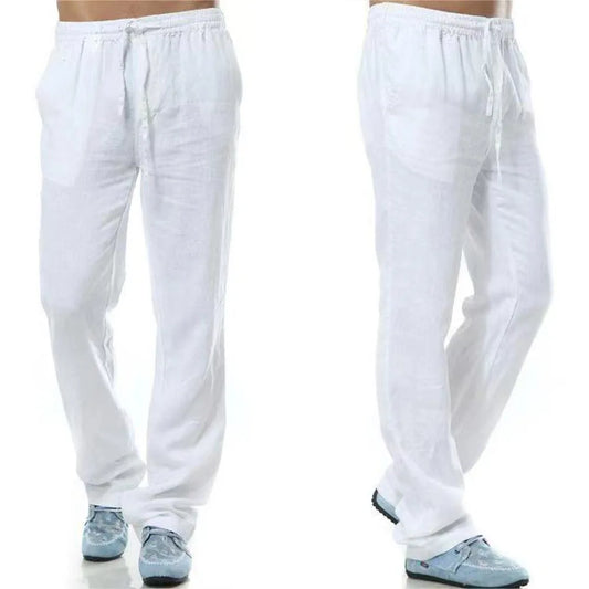 Men's Cotton Linen Pants Solid Colors Fitness Streetwear Back With Pocket
