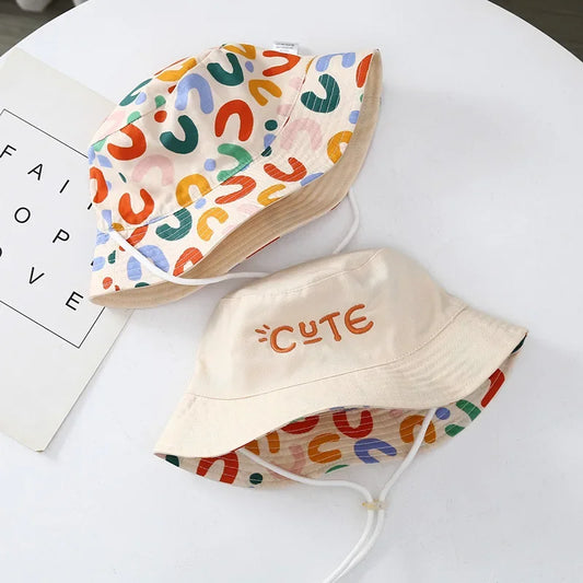 KIds Double Sided Baby Bucket Hat Cute Letter Embroidered