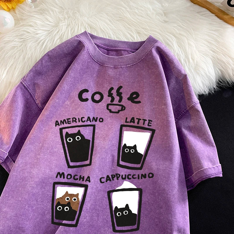 Retro Fashion Cat Cotton Loose Ft Couples Short Sleeve T-Shirt
