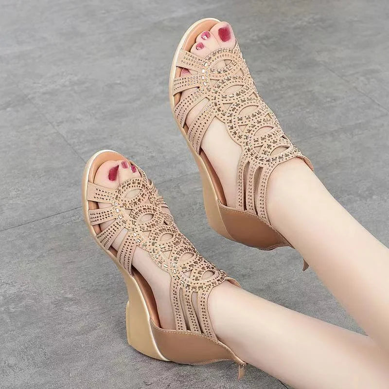 Women Open Toe Outdoor Wedge PU Leather Sandals