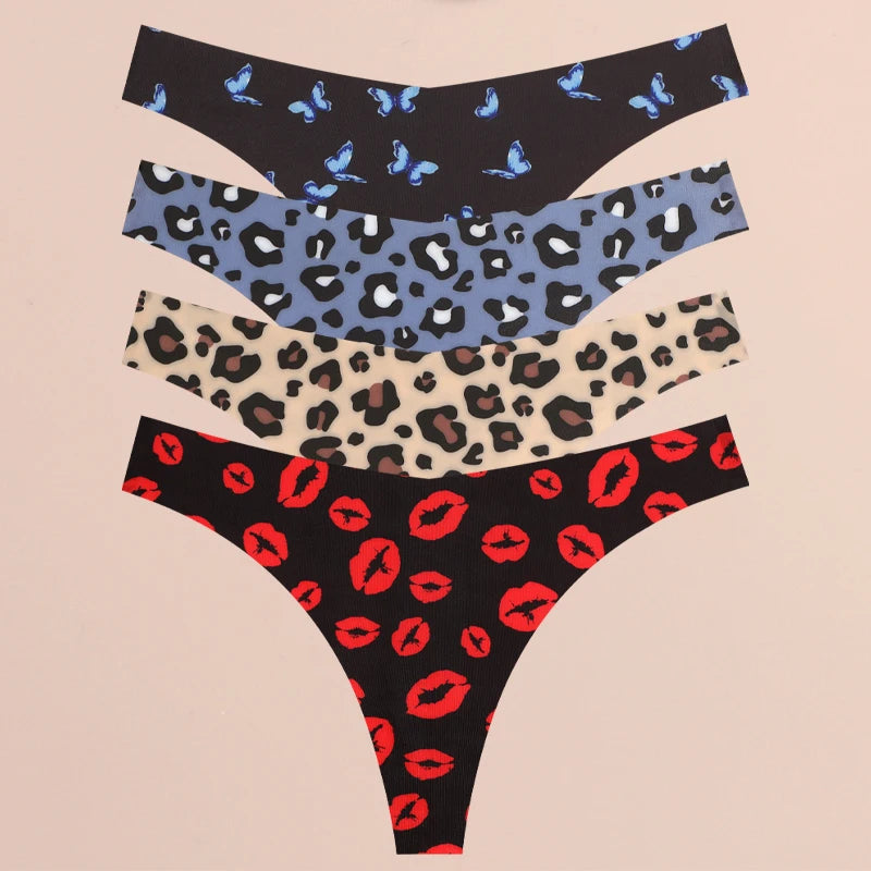 4PCS Ultra Soft Women Sexy Graphic Print Seamless Thongs Lingerie