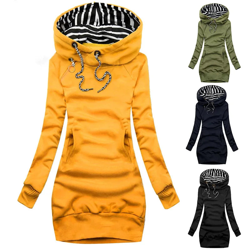 Solid Color Drawstring Hooded Pullover Sweatshirt Dress