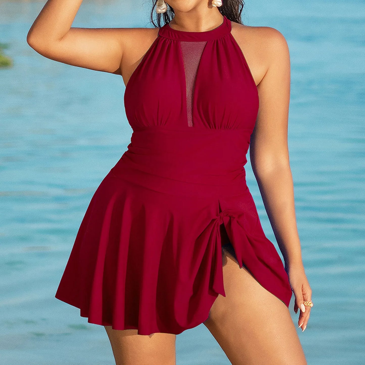 Women's Sexy Short Skirt Bikini Solid Color Plus Swimwear Female Bikini With Chest Pad No Steel Bra Swimwears Beach Swimsuit