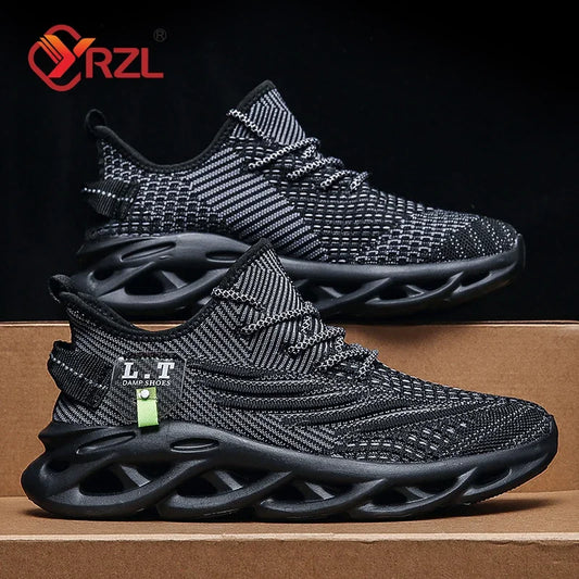 YRZL Men Sports Running Black Casual Jogging Shoes