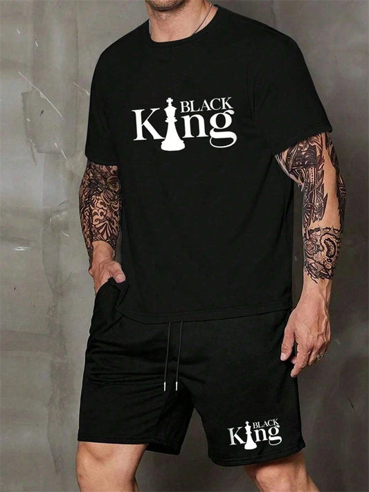Men's Casual Sportswear T-Shirt & Short Set With King Print