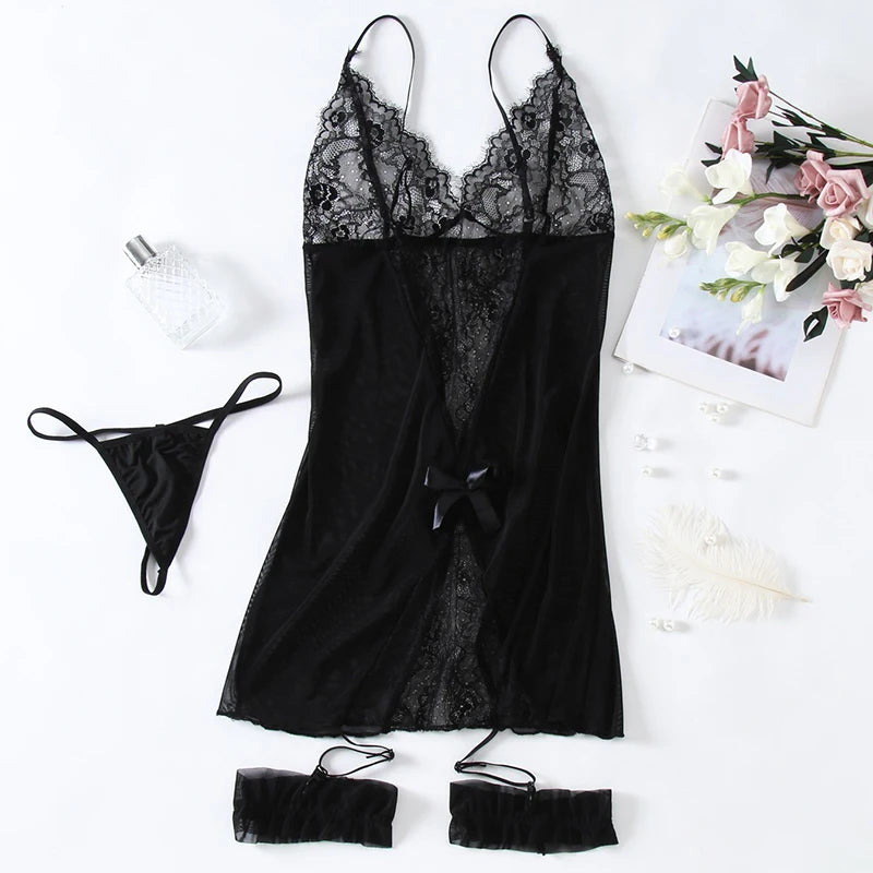 Women's Fashion Transparent Sexy Garters Lingerie Set