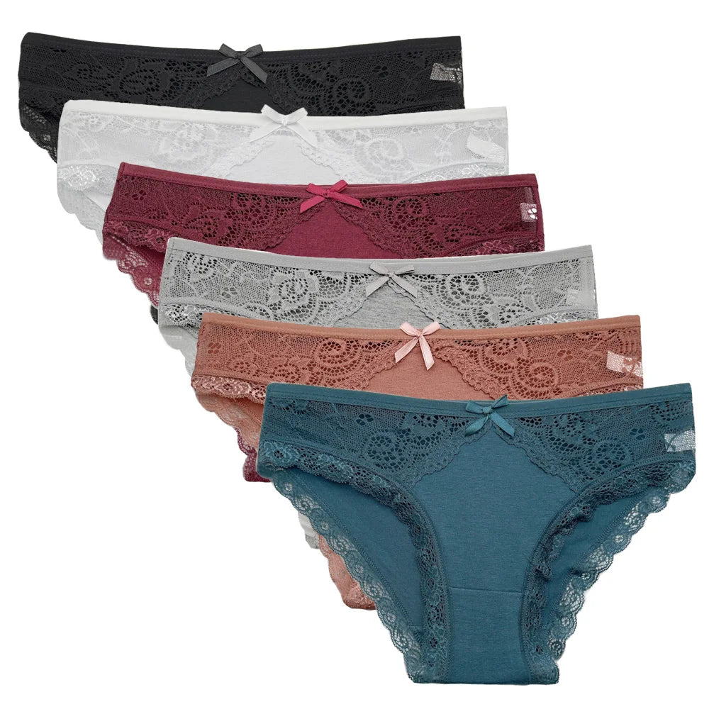 5 PCS New Arrival Low Rise Ladies Sexy Lace Lingerie Cotton Briefs