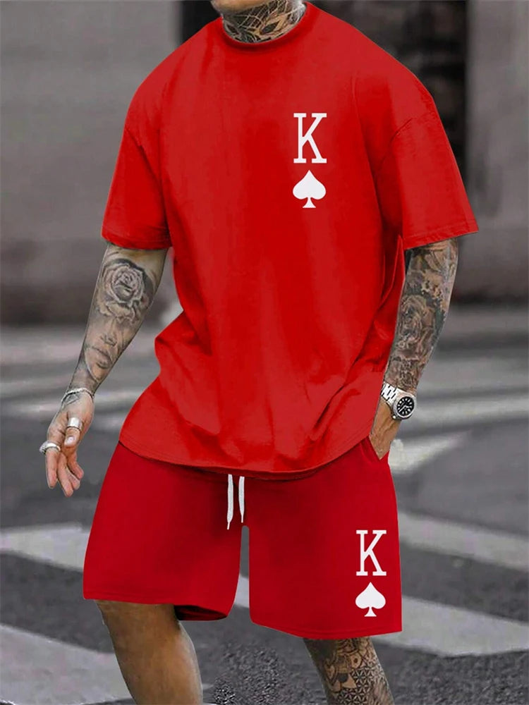 Men's Casual Sportswear T-Shirt & Short Set With King Print