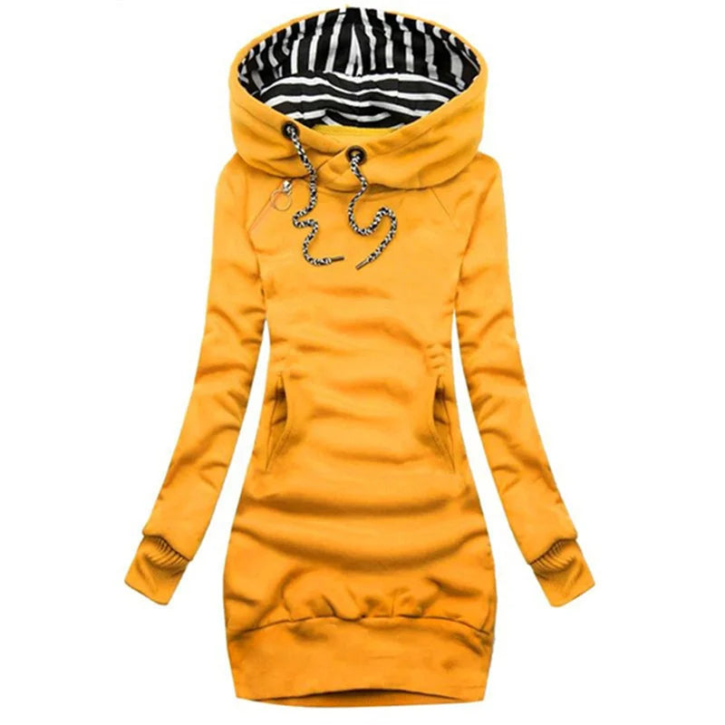 Solid Color Drawstring Hooded Pullover Sweatshirt Dress