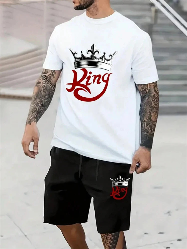 Men's Casual Sportswear T-Shirt & Short Set With King Print