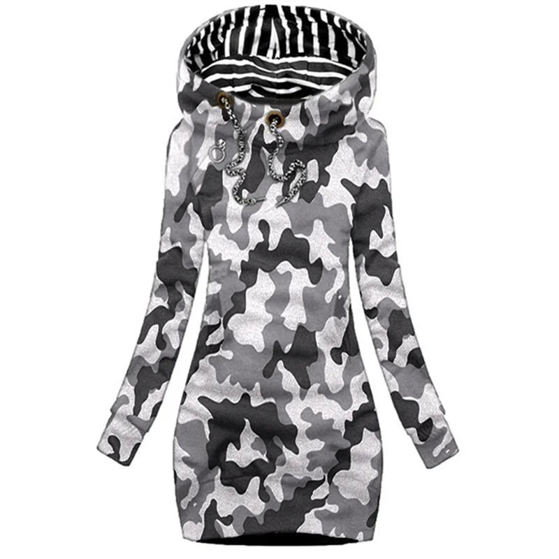 Solid Color Drawstring Hooded Pullover Sweatshirt Dress