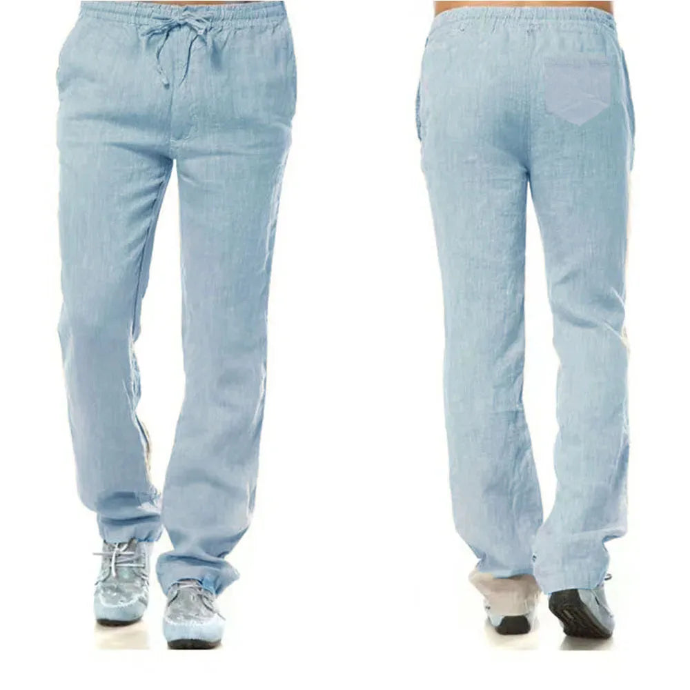 Men's Cotton Linen Pants Solid Colors Fitness Streetwear Back With Pocket
