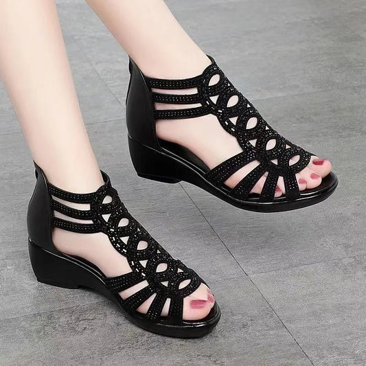 Women Open Toe Outdoor Wedge PU Leather Sandals