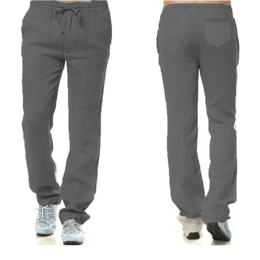 Men's Cotton Linen Pants Solid Colors Fitness Streetwear Back With Pocket