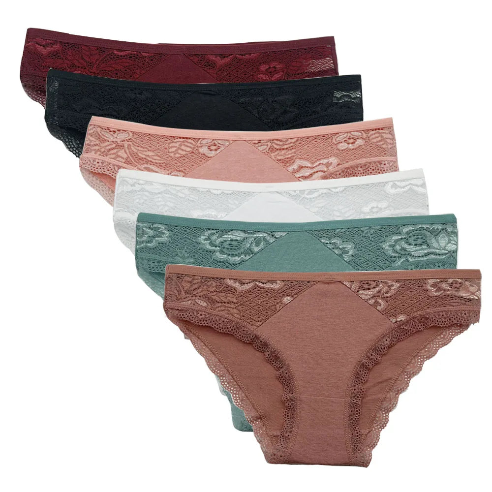 5 PCS New Arrival Low Rise Ladies Sexy Lace Lingerie Cotton Briefs