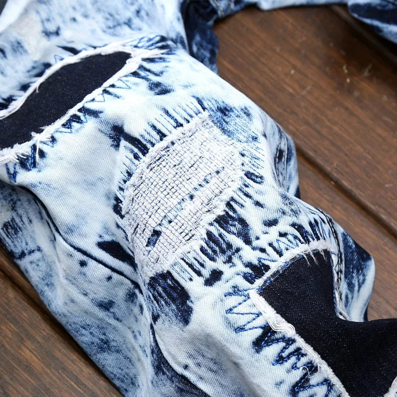 Denim Patchwork Ripped Skinny Jeans