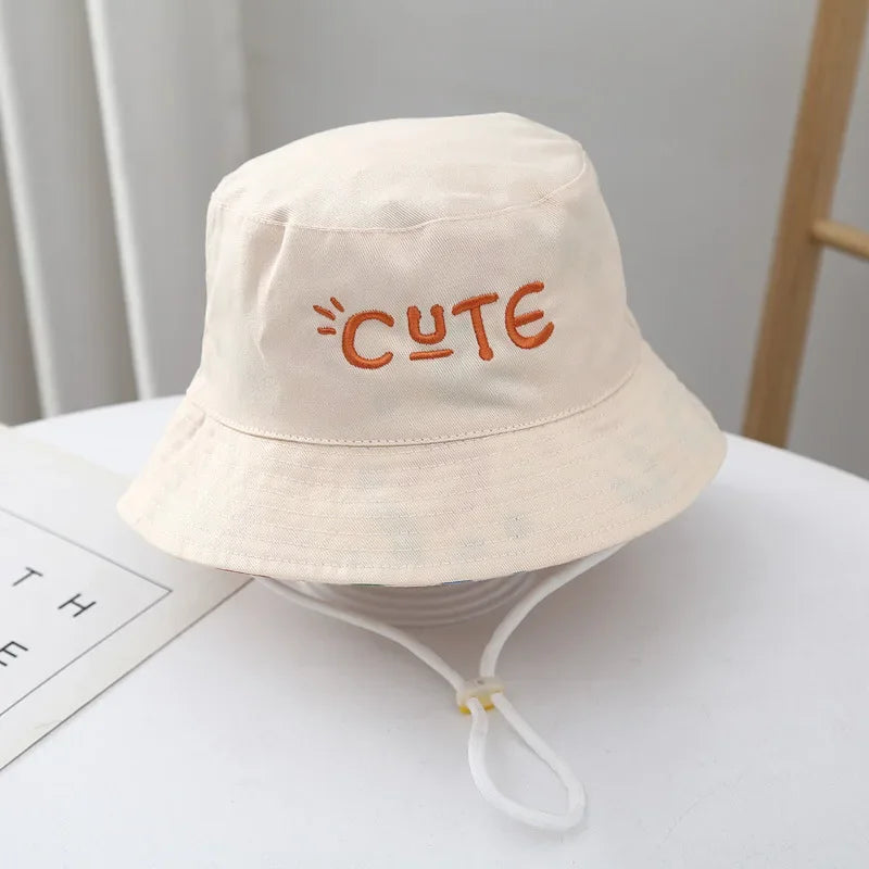 KIds Double Sided Baby Bucket Hat Cute Letter Embroidered