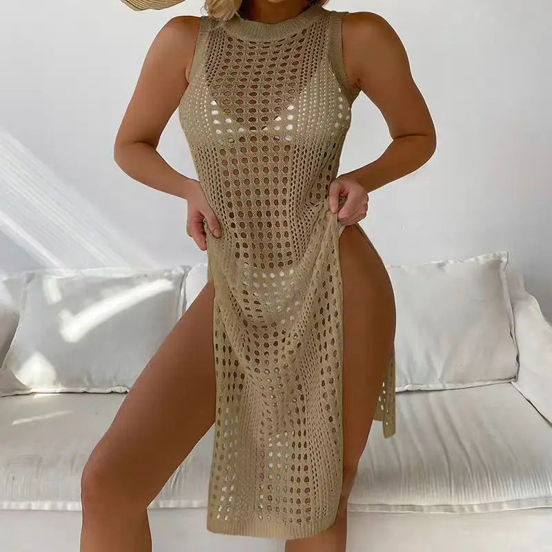 Abrini Women Split Sexy Beach Knitwear Swimsuit