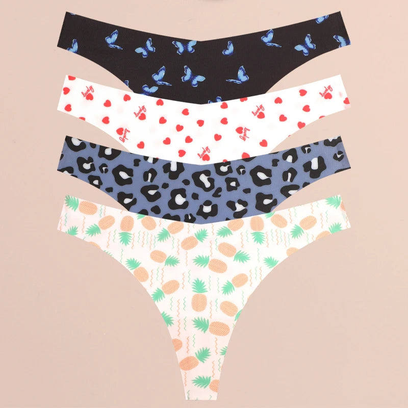 4PCS Ultra Soft Women Sexy Graphic Print Seamless Thongs Lingerie