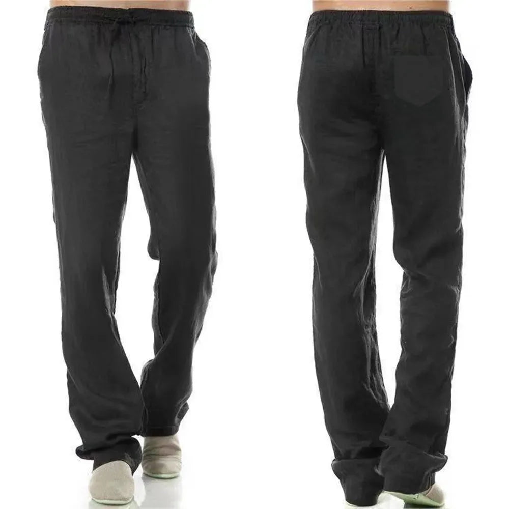 Men's Cotton Linen Pants Solid Colors Fitness Streetwear Back With Pocket